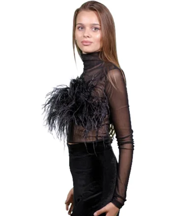 Bluza de plasa cu pene, Negru