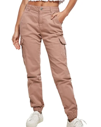 Pantaloni cargo cu talie medie, Roz prafuit