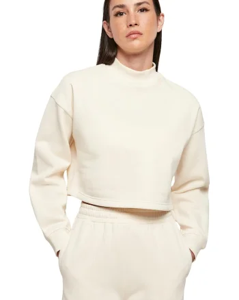 Bluza sport crop uni, Alb fildes