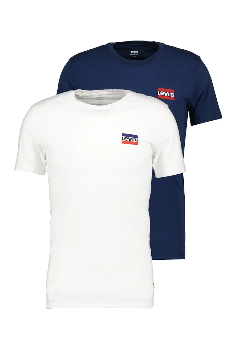 Set de tricouri cu logo - 2 piese, Alb/Albastru inchis