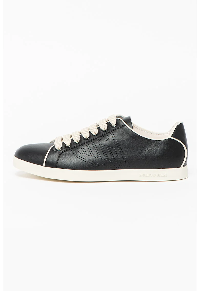 Pantofi sport din piele cu logo laser-cut, Negru/Alb murdar