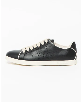 Pantofi sport din piele cu logo laser-cut, Negru/Alb murdar