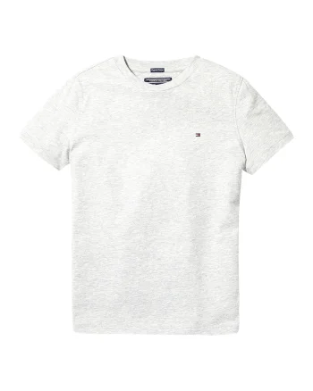 Tricou din bumbac organic cu decolteu la baza gatului, Gri deschis melange
