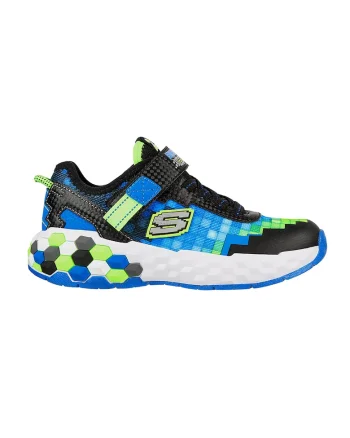 Pantofi sport de piele ecologica si material textil Mega Craft 2.0, Negru/Verde lime/Albastru