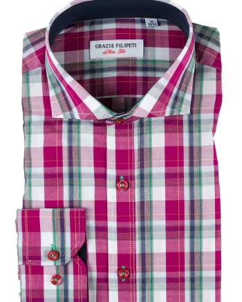 Camasa slim fit cu model in carouri, Verde/Roz zmeuriu/Bleumarin