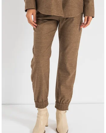 Pantaloni cu talie medie si croiala dreapta, Maro melange