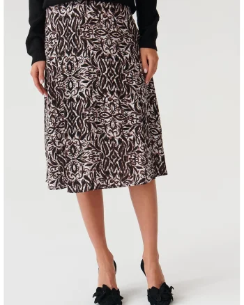 Fusta midi cu model, Alb/Negru