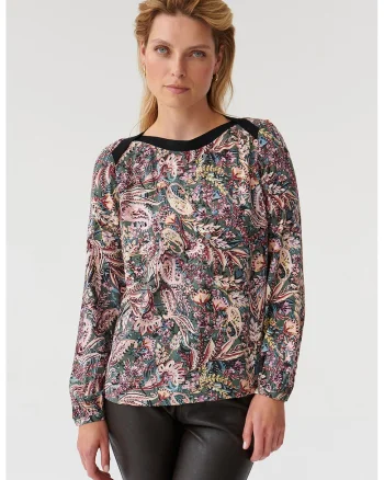 Bluza lejera cu model grafic Oslo, Verde/Rosu inchis/Crem
