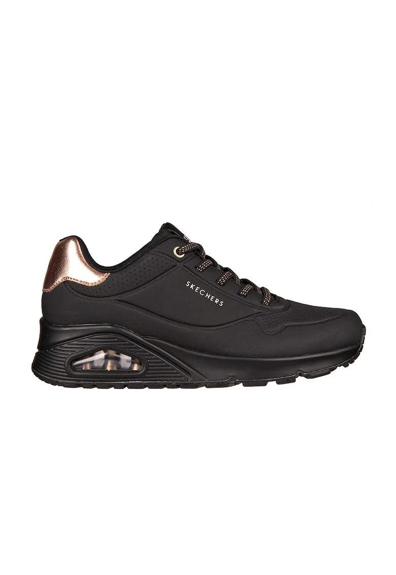 Pantofi sport de piele ecologica Uno Shimmer Away, Negru/Auriu rose
