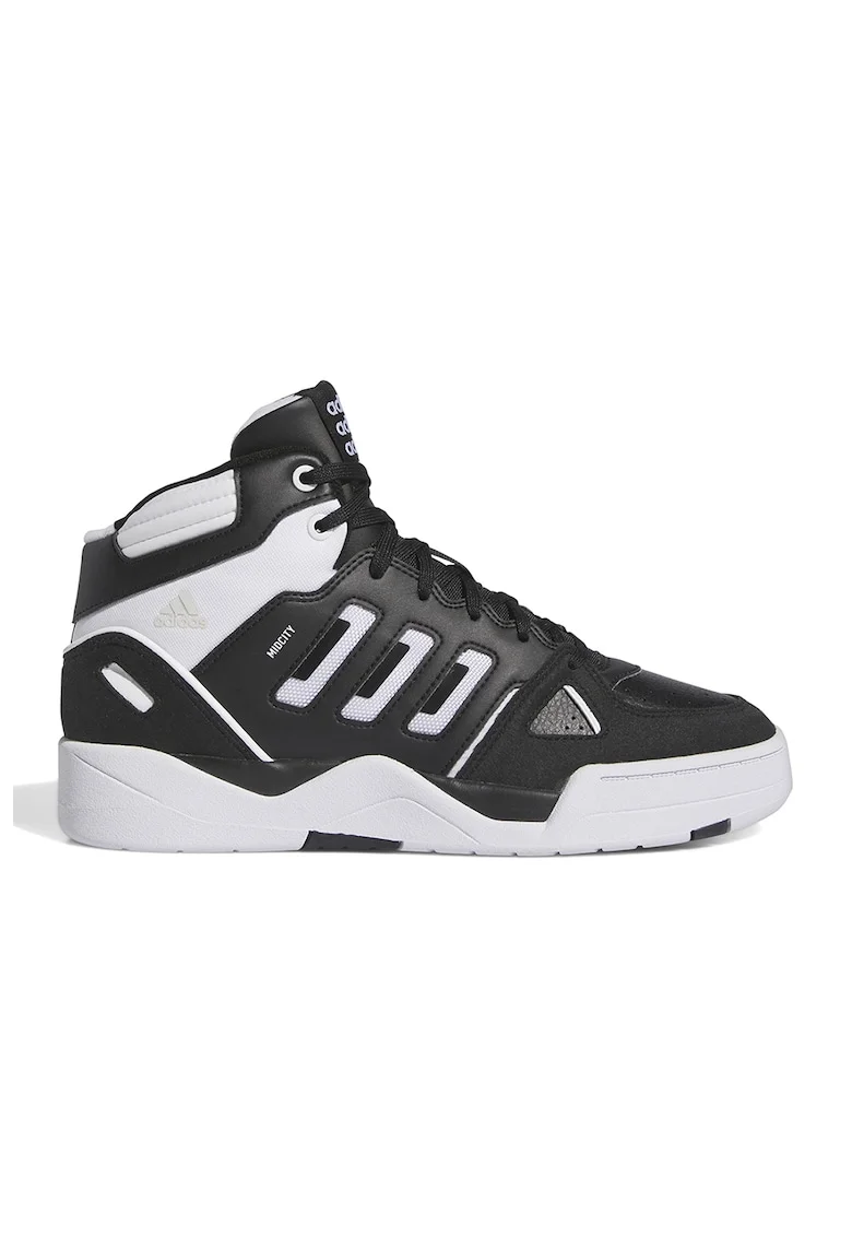 Pantofi sport cu segmente din piele ecologica City, Alb/Negru