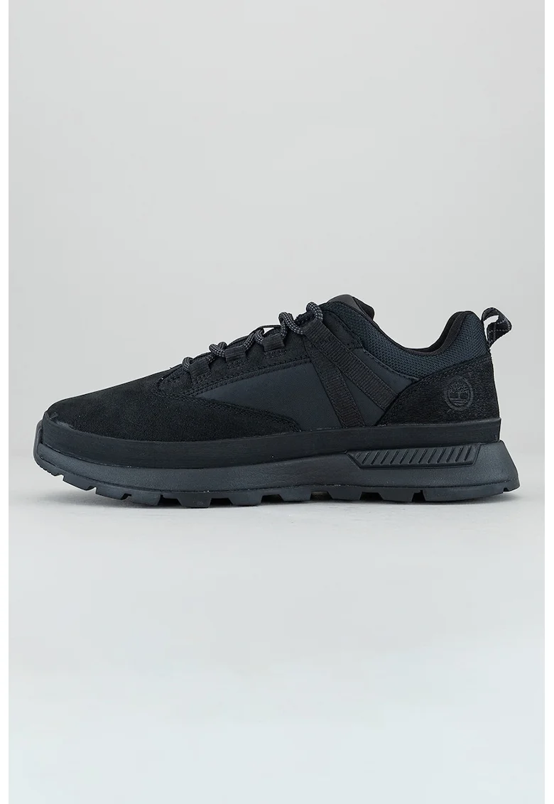 Pantofi sport low cut cu garnituri din piele intoarsa, Negru