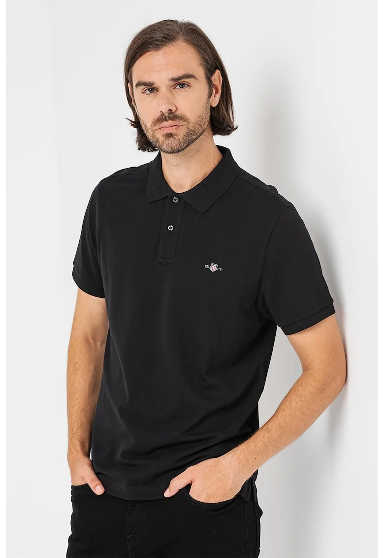 Tricou polo din bumbac cu aspect pique, Negru