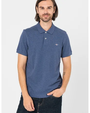 Tricou polo din bumbac cu aspect pique, Albastru melange