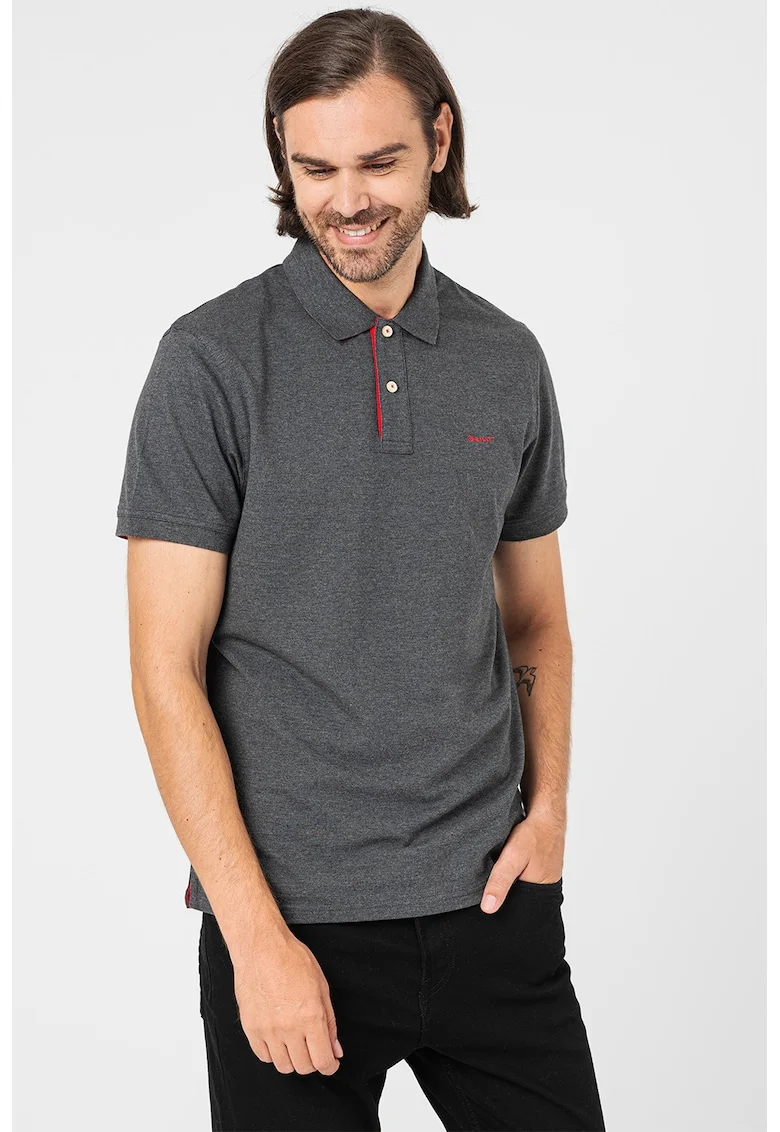 Tricou polo din amestec de bumbac, Rosu/Gri inchis melange