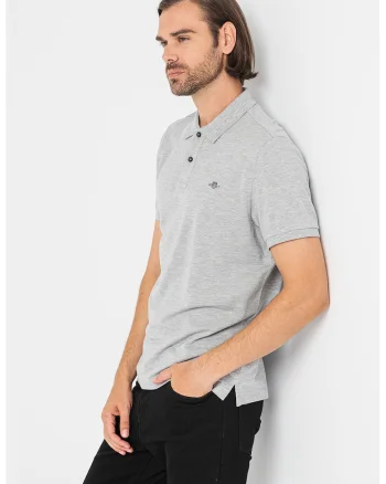 Tricou polo din bumbac cu aspect pique, Gri deschis melange