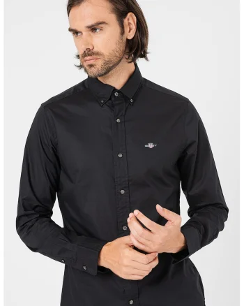 Camasa slim-fit cu guler fixat cu nasturi, Negru