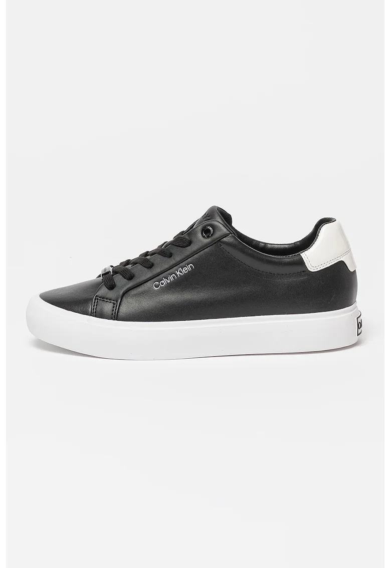 Pantofi sport de piele si piele ecologica, Negru/Alb optic
