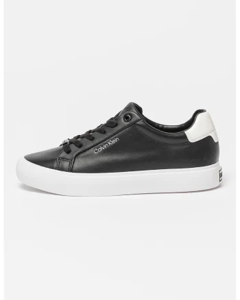 Pantofi sport de piele si piele ecologica, Negru/Alb optic