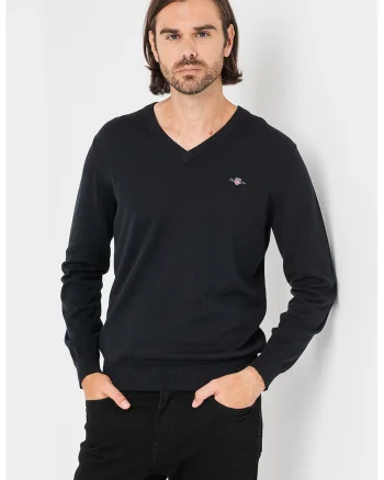 Pulover cu decolteu in V Classic, Negru