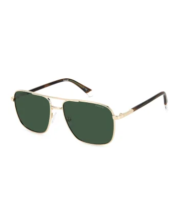 Ochelari de soare, lentile polarizate, rama metalica, Auriu/Maro/Verde inchis