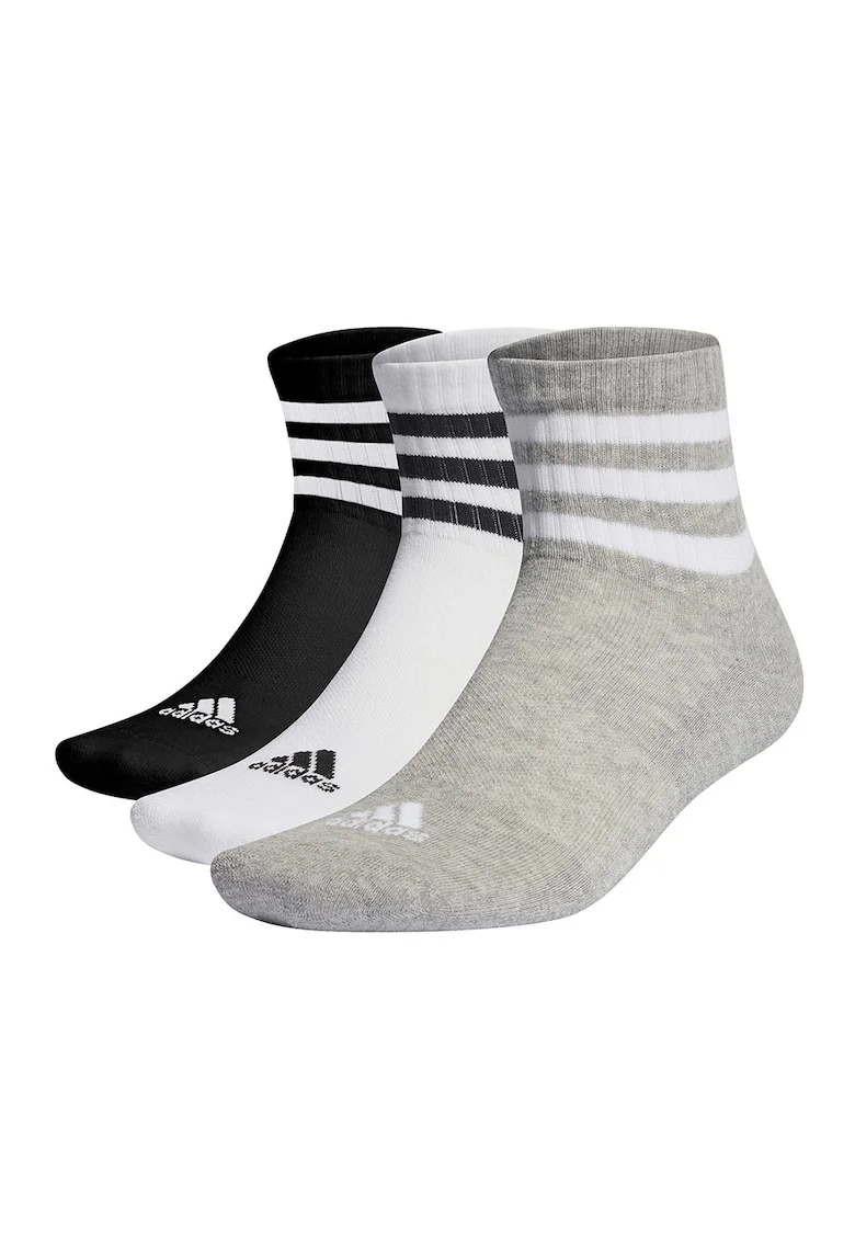 Set de sosete scurte unisex in dungi - 3 perechi, Negru/Gri melange/Alb optic