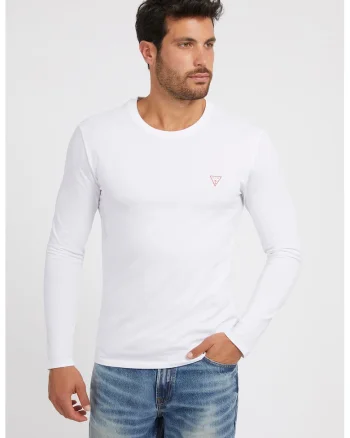 Bluza slim fit cu logo discret, Alb optic