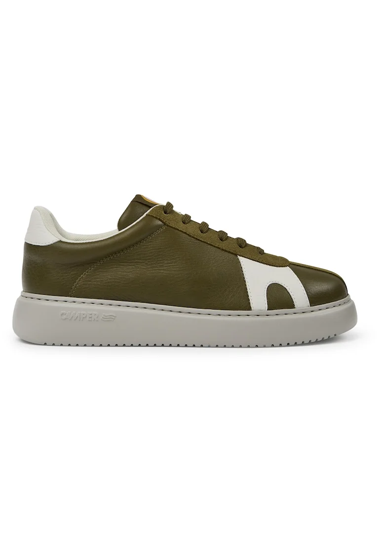Pantofi sport de piele cu garnituri contrastante Runner K21, Alb/Verde masliniu