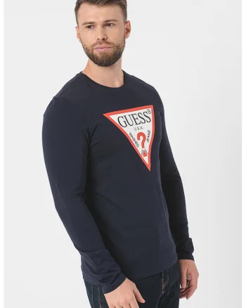 Bluza slim fit de bumbac cu imprimeu logo, Albastru ultramarin