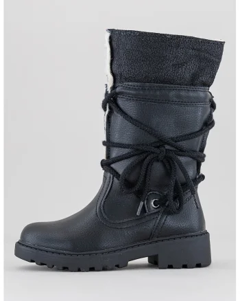 Cizme mid-calf de piele ecologica cu sireturi, Negru