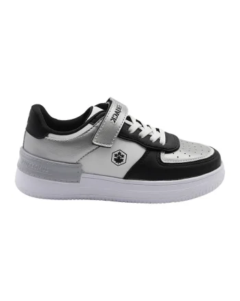Pantofi sport de piele ecologica in doua nuante Freya, Negru/Argintiu