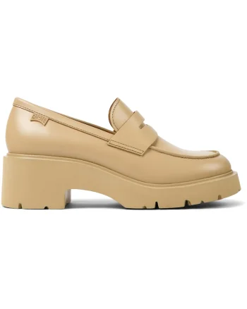 Pantofi loafer de piele cu toc masiv Milah 1159, Bej