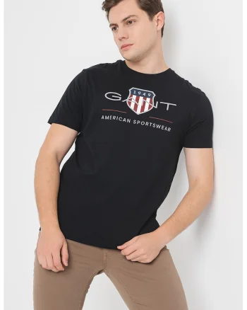 Tricou din bumbac cu model logo, Negru