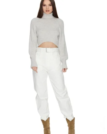 Pulover crop cu maneci raglan Alber, Gri deschis