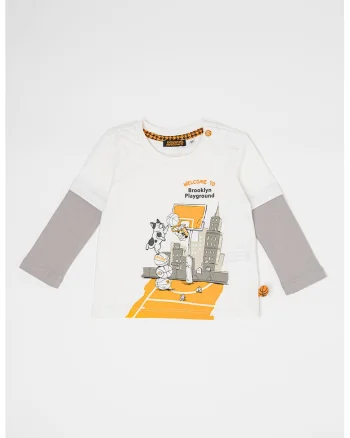 Bluza de bumbac cu imprimeu, Alb/Gri/Portocaliu