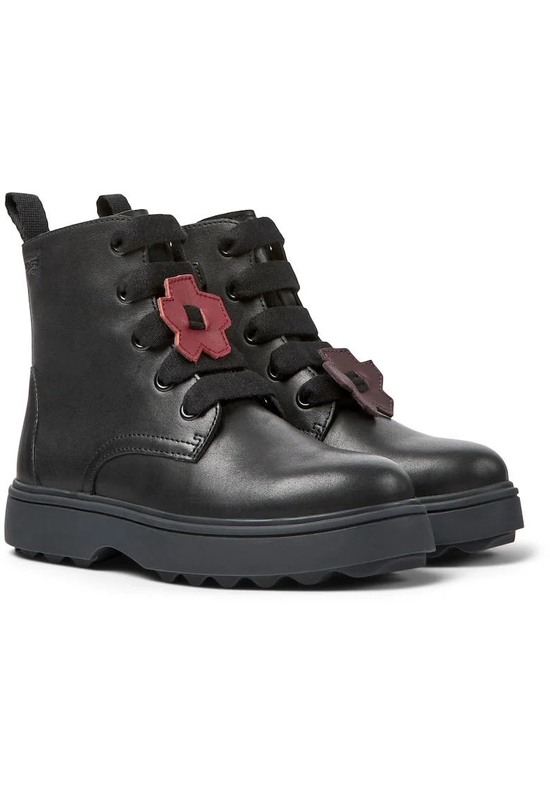 Ghete de piele cu detalii logo Norte Twins 1725, Negru