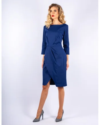 Rochie midi cu model petrecut, Albastru inchis