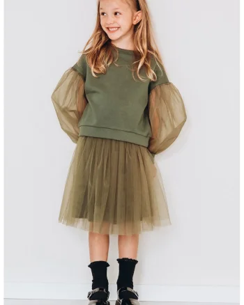 Bluza sport cu maneci din tul, Verde