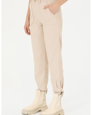 Pantaloni crop de reiat, Bej deschis