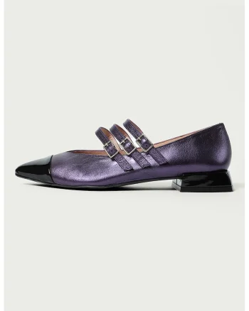 Balerini de piele cu varf ascutit, Negru/Violet