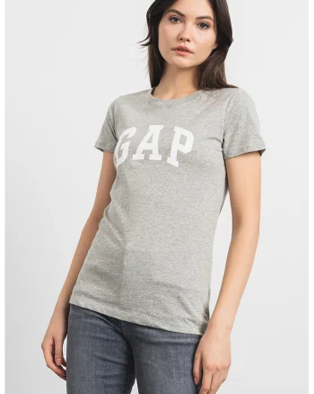 Tricou de bumbac cu imprimeu logo, Gri melange