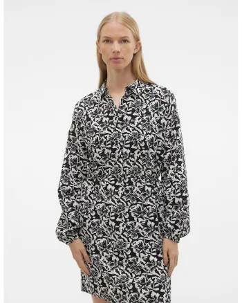 Rochie mini cu imprimeu floral, Alb/Negru