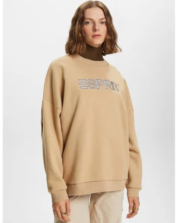 Bluza de trening cu broderie logo, Maro deschis