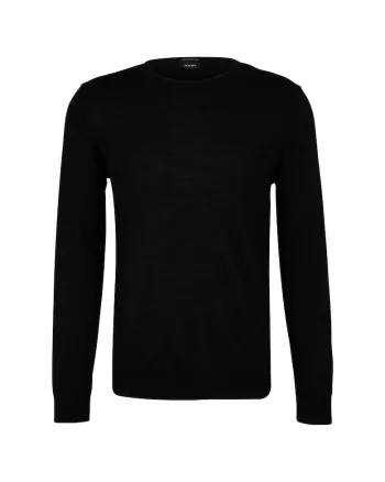 Pulover din lana cu model uni, Negru