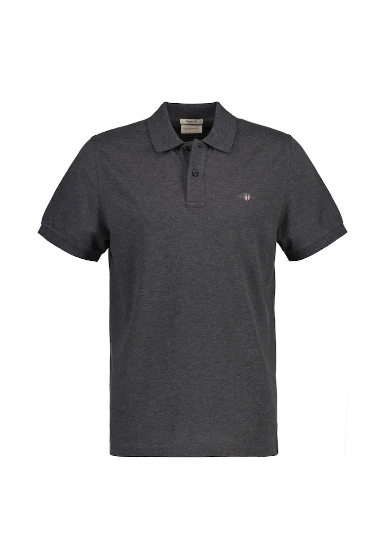 Tricou polo din bumbac pique Shield, Gri antracit