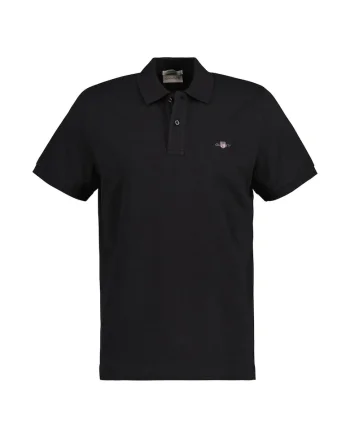Tricou polo din bumbac pique Shield, Negru