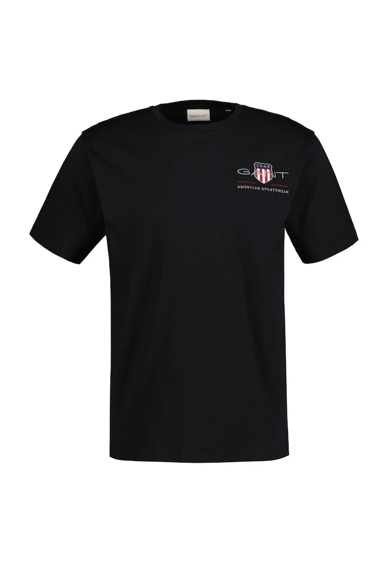 Tricou regular fit cu decolteu la baza gatului Archive, Negru