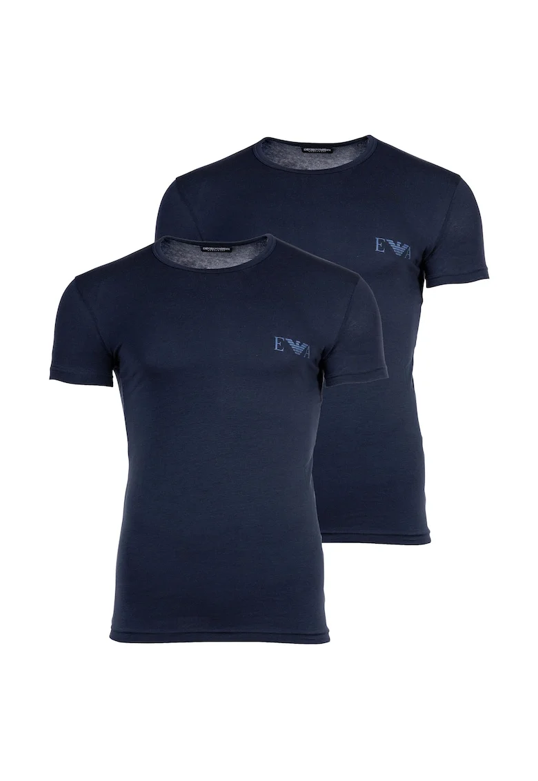Set de tricouri slim fit cu decolteu la baza gatului - 2 piese, Albastru