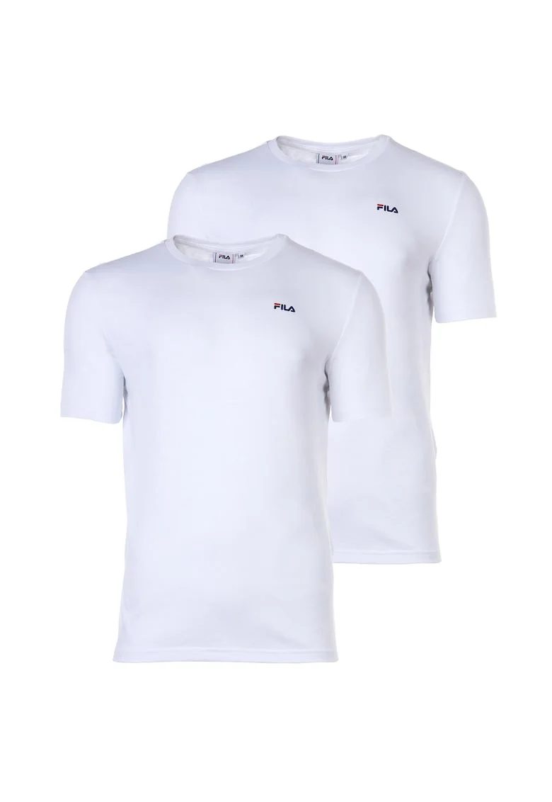 Set de tricouri cu decolteu la baza gatului si logo discret - 2 piese, Alb