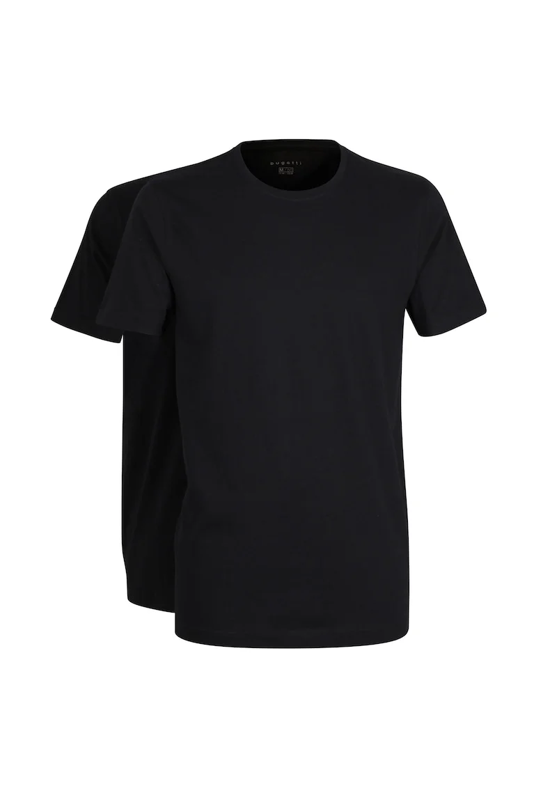 Set de tricouri slim fit cu decolteu la baza gatului - 2 piese, Negru