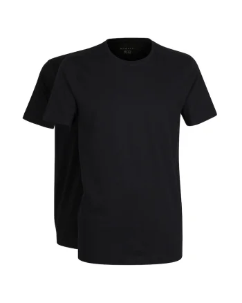 Set de tricouri slim fit cu decolteu la baza gatului - 2 piese, Negru